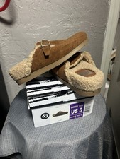 63 Women's Clog Cognac Faux Suede Faux Fur Lined Slippers US Size 8