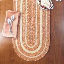 Fall Braided Table Runner 13x36 Yarn Dye Braid Jute Cotton Orange Stripe