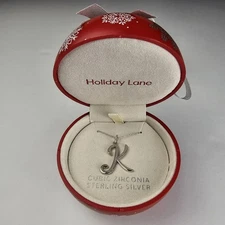 Holiday Lane Cubic Zirconia 'K' Initial Pendant Necklace in Sterling Silver