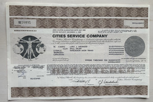 CITIES SERVICE COMPANY STOCK CERTIFICATE  1983 COMBINE SHIPPING