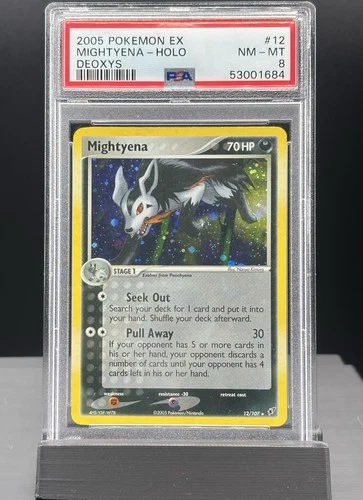 2005 POKEMON EX DEOXYS MIGHTYENA #12/107 RARE HOLO FOIL PSA 8 LOW POP