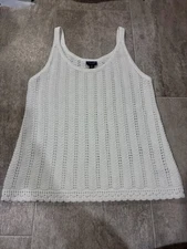 White crochet knit tank top Cotton Cottage Granny Core Boho M Classic Breathable