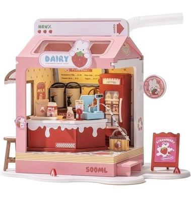 NEW Rolife DIY Miniature House Strawberry Milk Box LED Light DS034