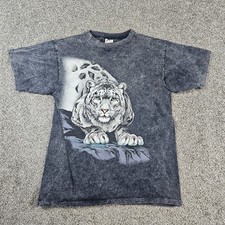 Vintage White Tiger Shirt Mens Large Gray Tie Dye Single Stitch USA Made