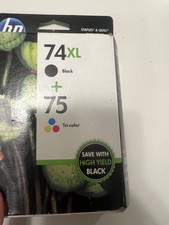 Genuine HP 74XL Black & 75 Tri-Color Ink Set New In Box