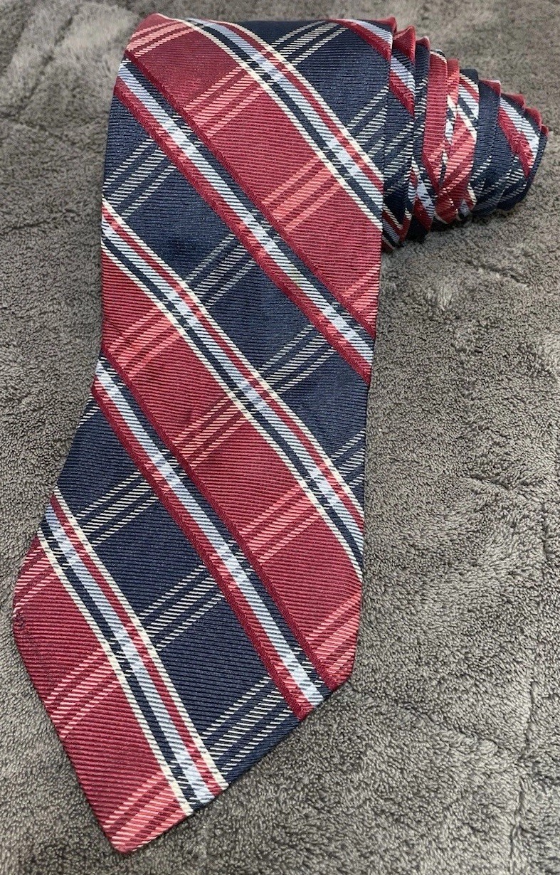 Nautica Red & Blue Plaid Silk Men's Neck Tie 60”L & 3.6”W