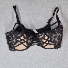 Cacique Women Bra 42G Black Floral Lightly Lined French Balconette Adjustable