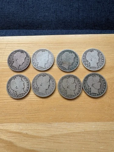 Barber US Quarter Dollar 0.1808 Troy Ounce Silver Each (Lot of 8)