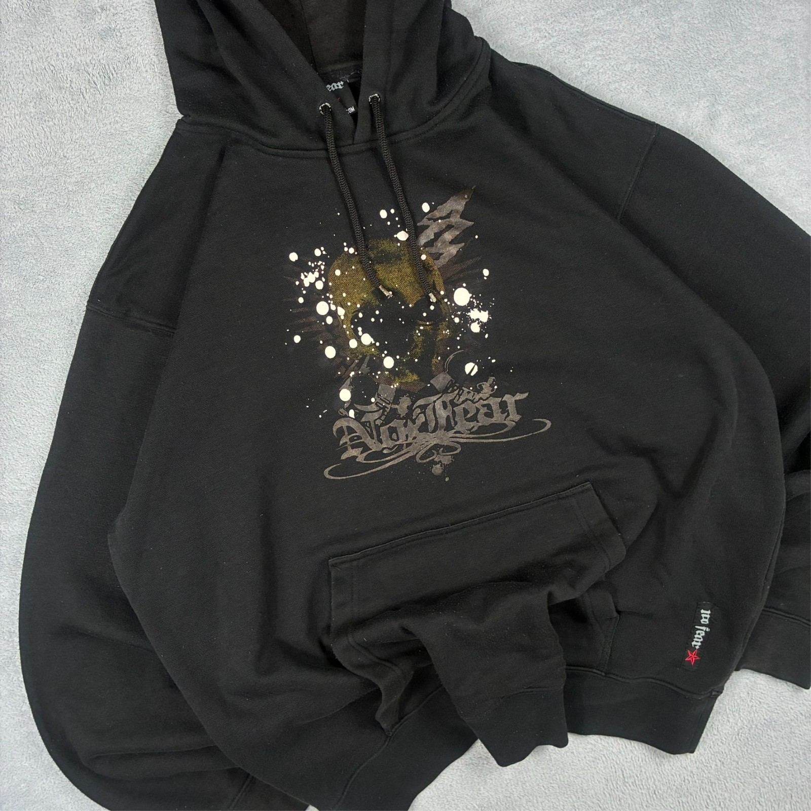 Vintage No Fear 2000's Alt Skater Black Skull Oversized 2XL Pullover Hoodie image 2