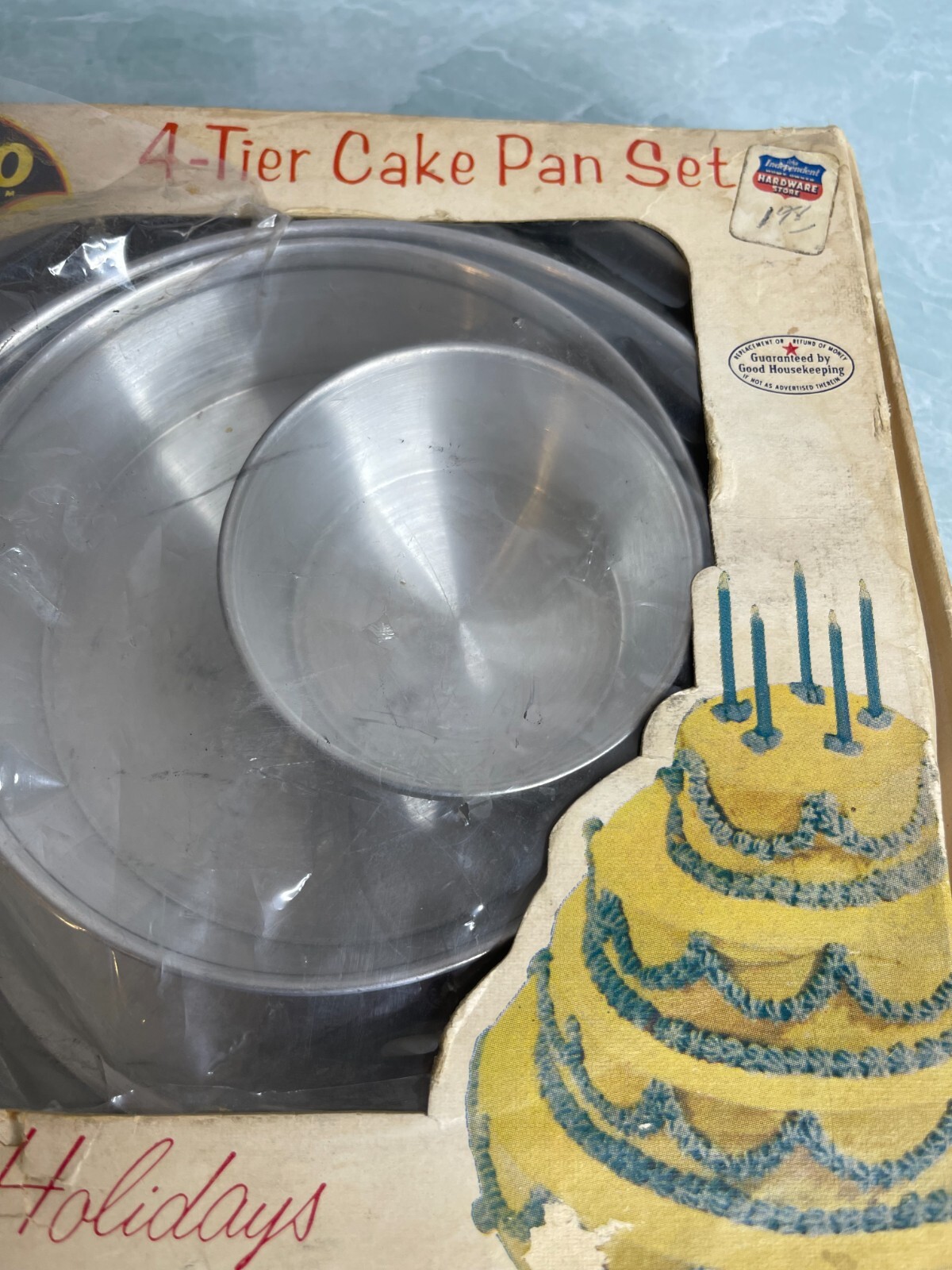 Vintage Mirro 4-tier round Cake Pan Set aluminum Party holiday READ