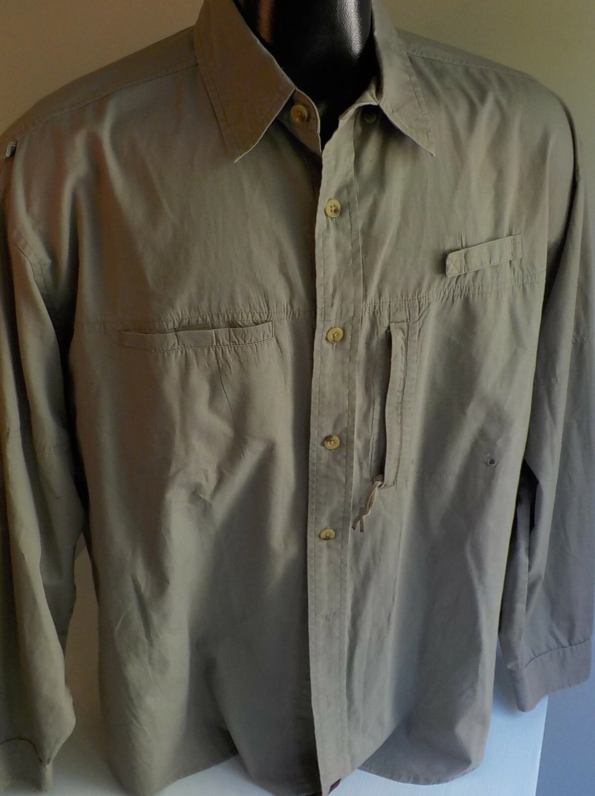 WOOLRICH Vented Long Sleeve Fishing Shirt Mens Large L 100% Cotton Shell Tan
