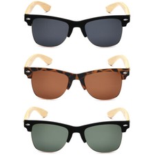 Retro Iconic Wood Bambo Arms Sunglasses for Mens Womens Horn Rimmed Eyewear New