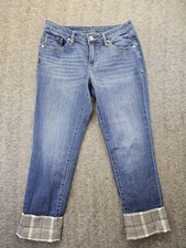 Jag Jeans Girlfriend Crop Womens Size 6/28 Blue Denim Plaid Cuffed Stretch