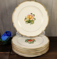 Antique French Old Paris Porcelain Plate Set of 6 HAND PAINTED Floral Gilt 19thC