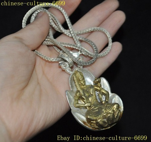 2.2" Tibet silver Gilt warrior hold katana Fudo Acalanatha Buddha Statue pendant - Picture 8 of 8