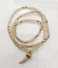 Champagne Crystal Beaded Stretch Wrap Bracelet Natural Stone Horn BoHo