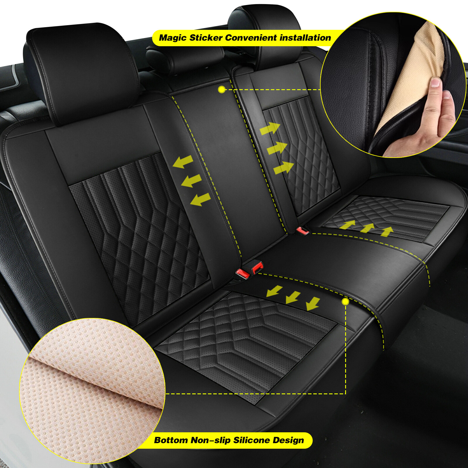 Full Set 5-Seat Leather Seat Covers For Toyota Cars - Front & Rear, Airbag Compatible