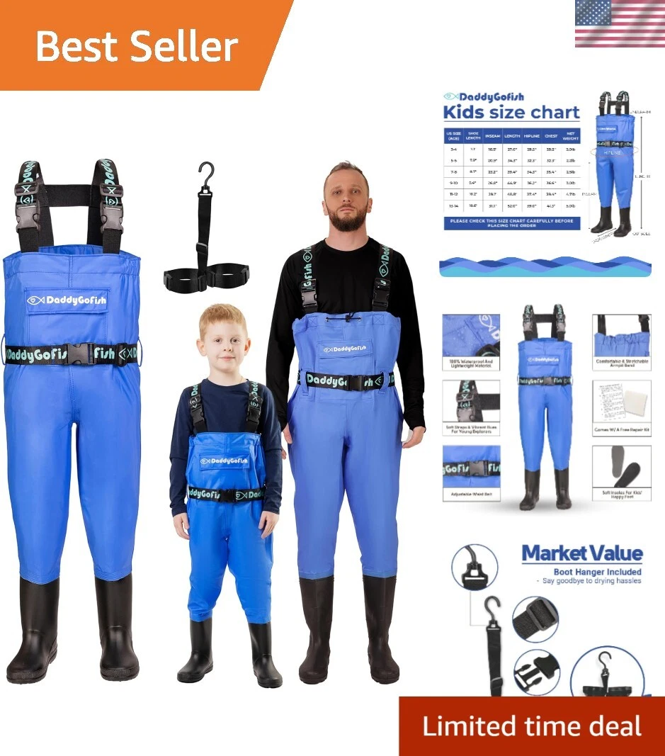 Adjustable PVC Chest Waders for Kids & Adults - Includes Pocket & Boot Insoles