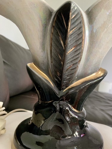 Vintage Art Nouveau Iridescent Calla Lily Ceramic TV Table Lamp California - Picture 6 of 18
