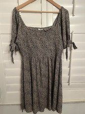 Women's American Eagle Outfitters Smocked Tie-Sleeve Knee Dress Tan Black Size L