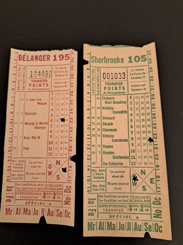 #23 Bus Bus transport ticket Montreal Bus transfer 1950's
