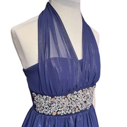 JODI KRISTOPHER Blue Rhinestone Halter Dress Juniors Size 3 Prom Cocktail Party - Picture 8 of 12