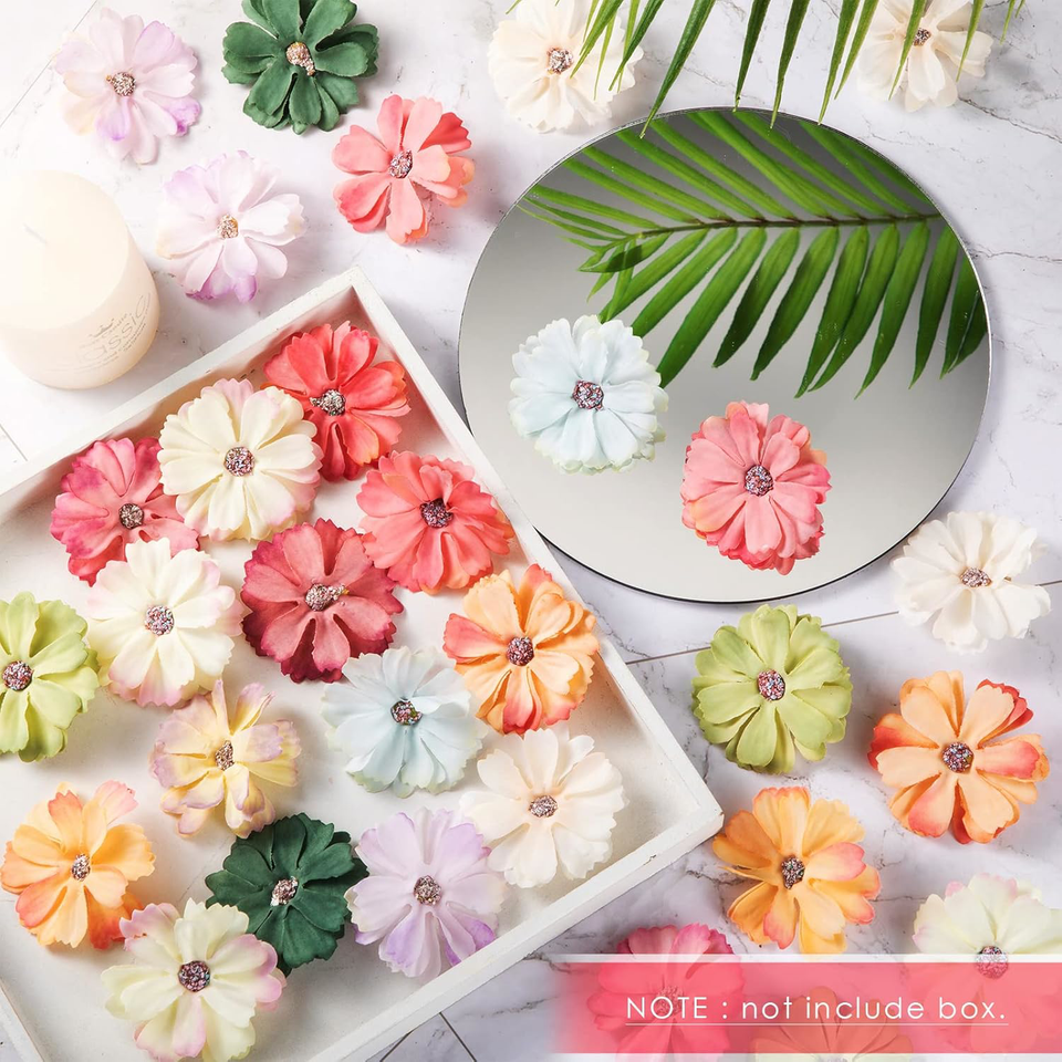 Xinnun 120 pcs Faux Flowers Heads for Crafts Artificial Small Silk