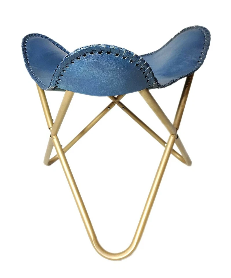 Buffalo Blue Leather Butterfly Rest Footstool Folding Stool Lounge Accent Chair - Image 2 of 4
