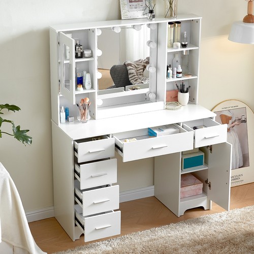 Make-up Schminktisch Frisiertisch mit LED-Beleuchtung Spiegel und 6 Schubladen - Bild 3 von 12
