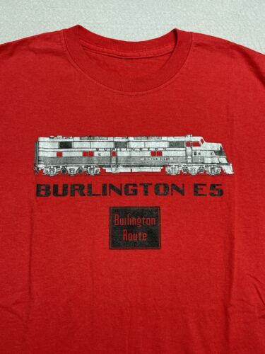 Camiseta vintage Burlington E5 para hombre mediana Silver Streak CB&Q RR locomotora roja - Imagen 2 de 5