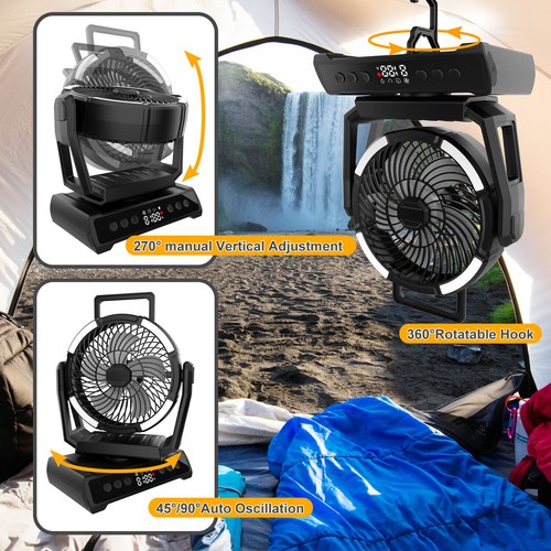 20000mAh Portable Camping Fan with Tent LED Light 360° Rotation USB Rechargeable - Picture 5 of 8
