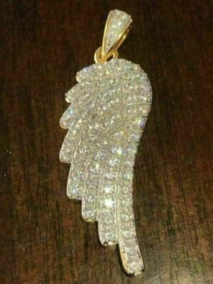 3Ct Round Cut Diamond Angel Wings Pendant 14K Yellow Gold Finish