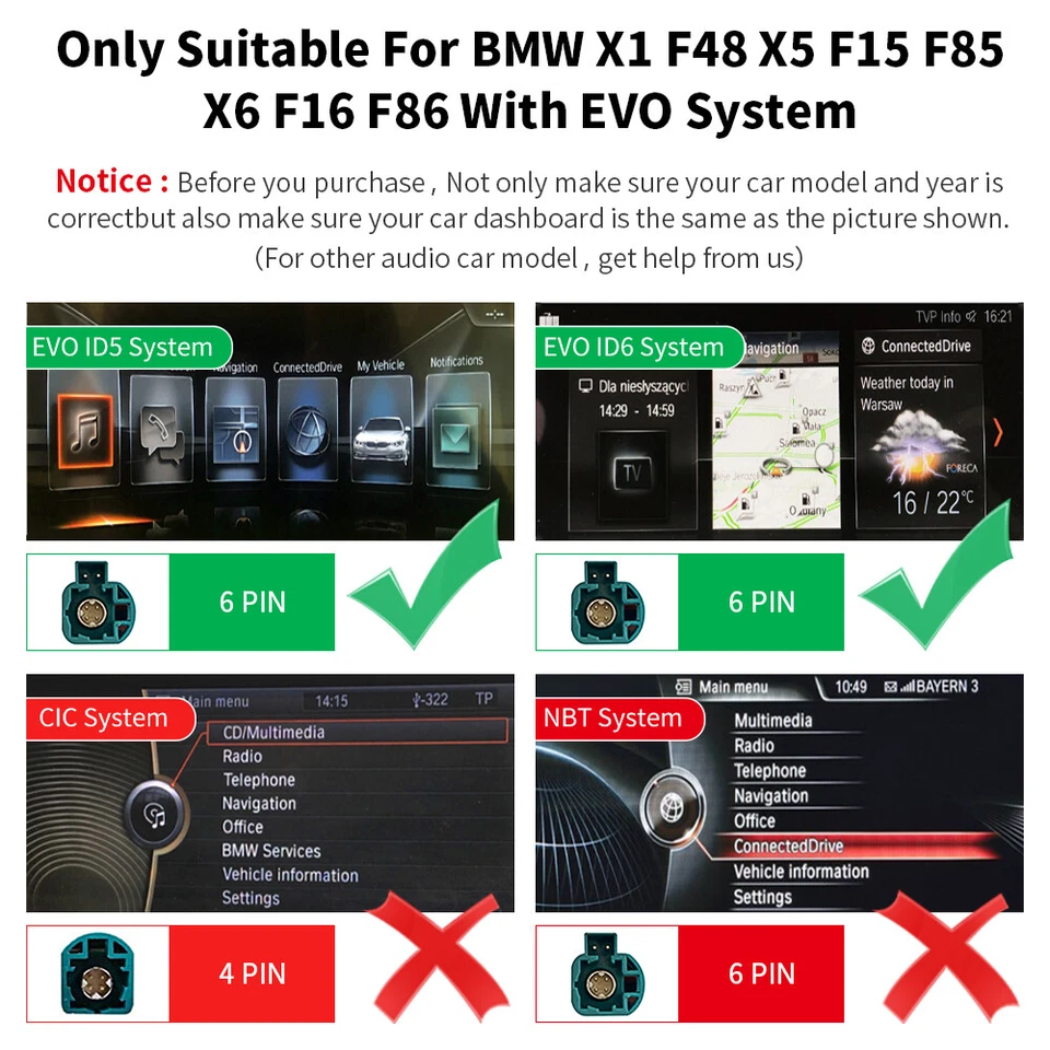 Para BMW X1 F48 X5 F15 F85 F16 F86 EVO Inalámbrico CarPlay Android Kit de Reequipamiento Automático Foto 2 de 4