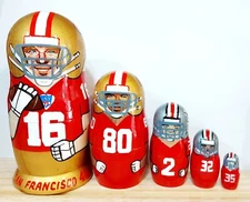 Nesting Russian dolls San Francisco 49ers 15 cm. ( 6 in). 5 dools. Hand made.