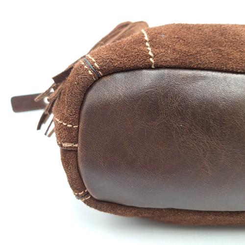 Relativity Vintage Brown Suede Bag Slouchy Handbag Purse Y2K Tassle Boho - Picture 8 of 13