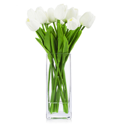 Artificial Real Touch Tulip Flower Arrangement Centerpiece Glass Vase Faux Water