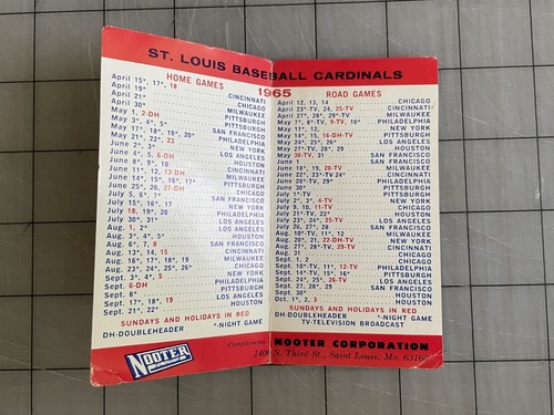 1965 St. Louis Cardinals Baseball Schedule Compliments of the Nooter Corporation - Picture 2 of 3