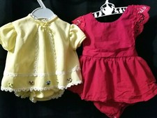 Vintage Baby Girls 3 Pce. Lot Romper  Dress w/ Bloomers 0-6M See Measurements