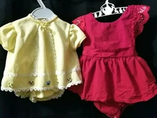 Vintage Baby Girls 3 Pce. Lot Romper & Dress w/ Bloomers 0-6M See Measurements