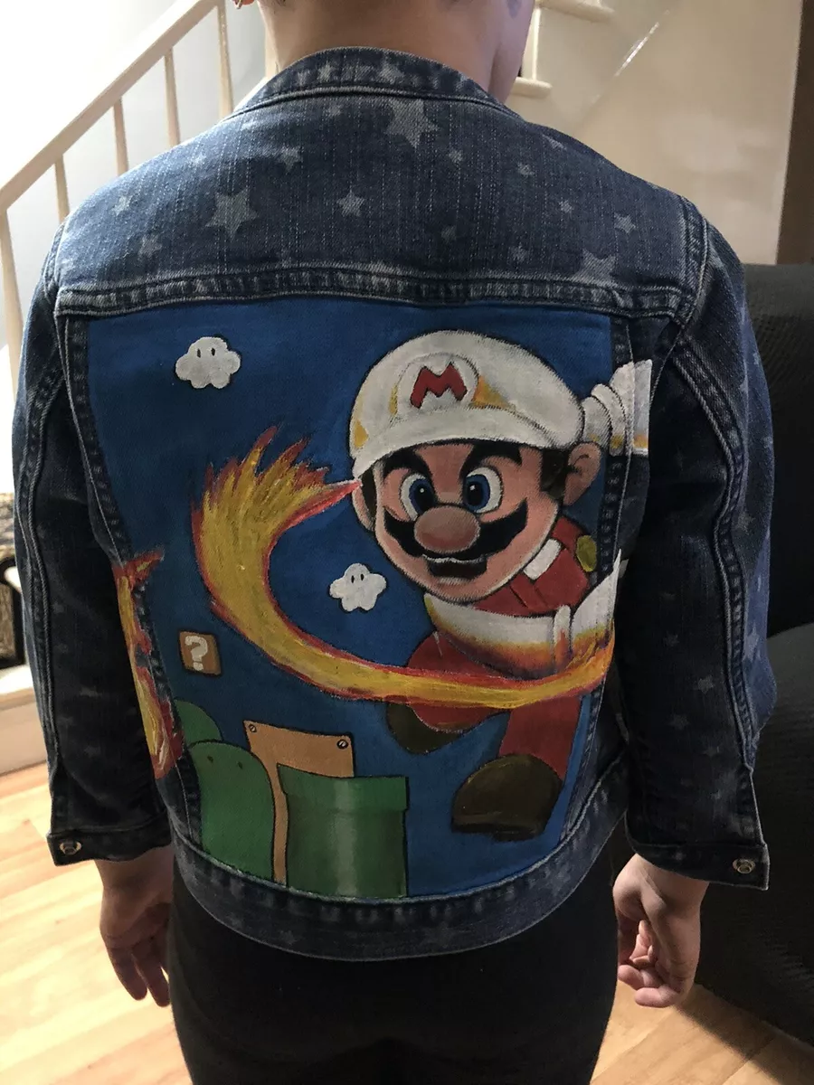 Super Mario bros hand painted little girls star jean jacket size