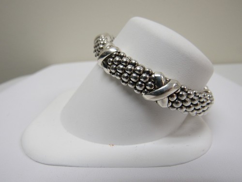 Designer LAGOS Sterling Silver 9mm Triple "X" Embrace Caviar Beaded Bracelet - Picture 3 of 7