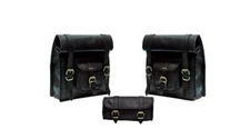 2 Side Brown Leather Motorcycle Side Pouch Saddlebags Saddle Bag Panniers 13"