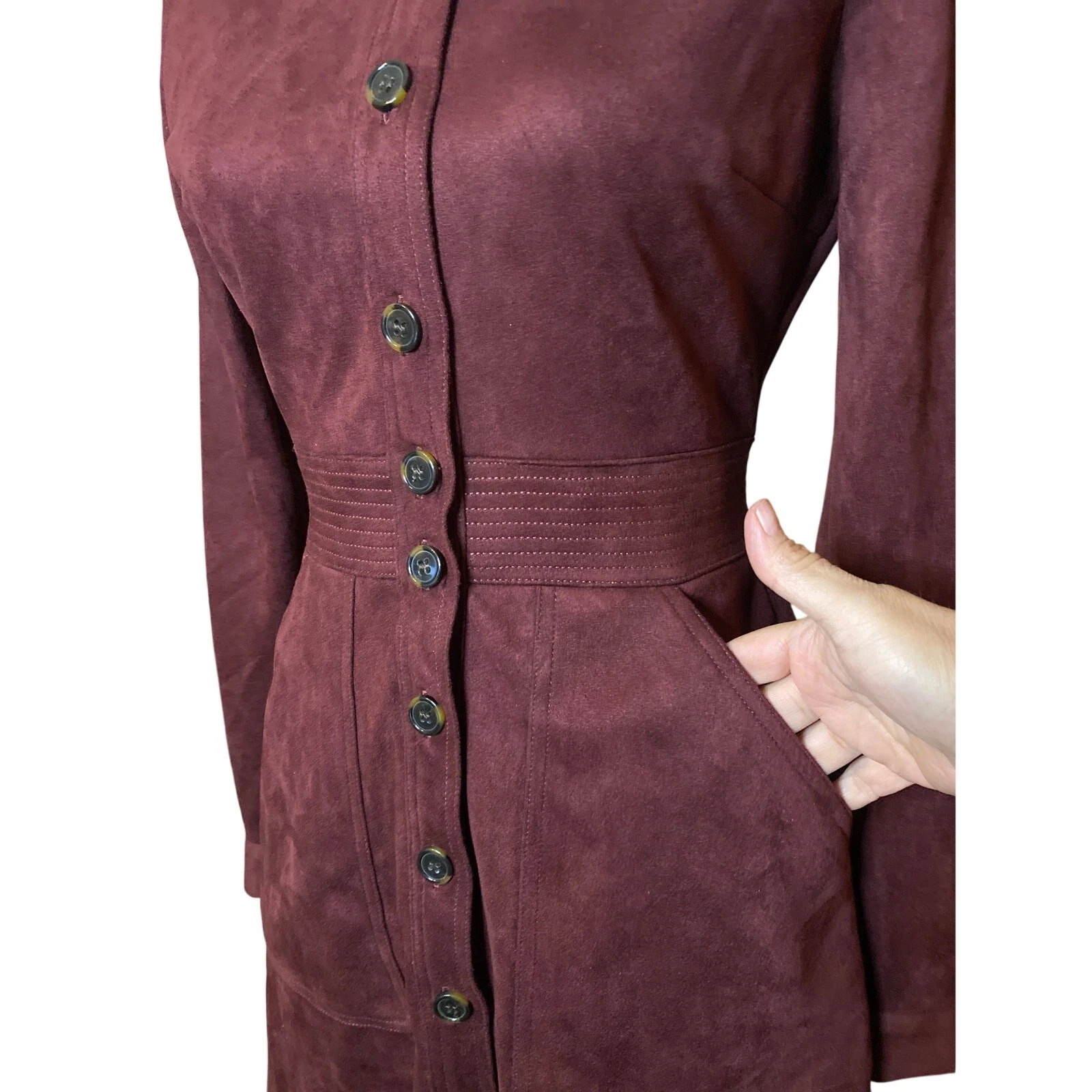 VETEMENTS a loves a Mini camicia abito in finta pelle scamosciata con bottoni davanti manica lunga Merlot Small