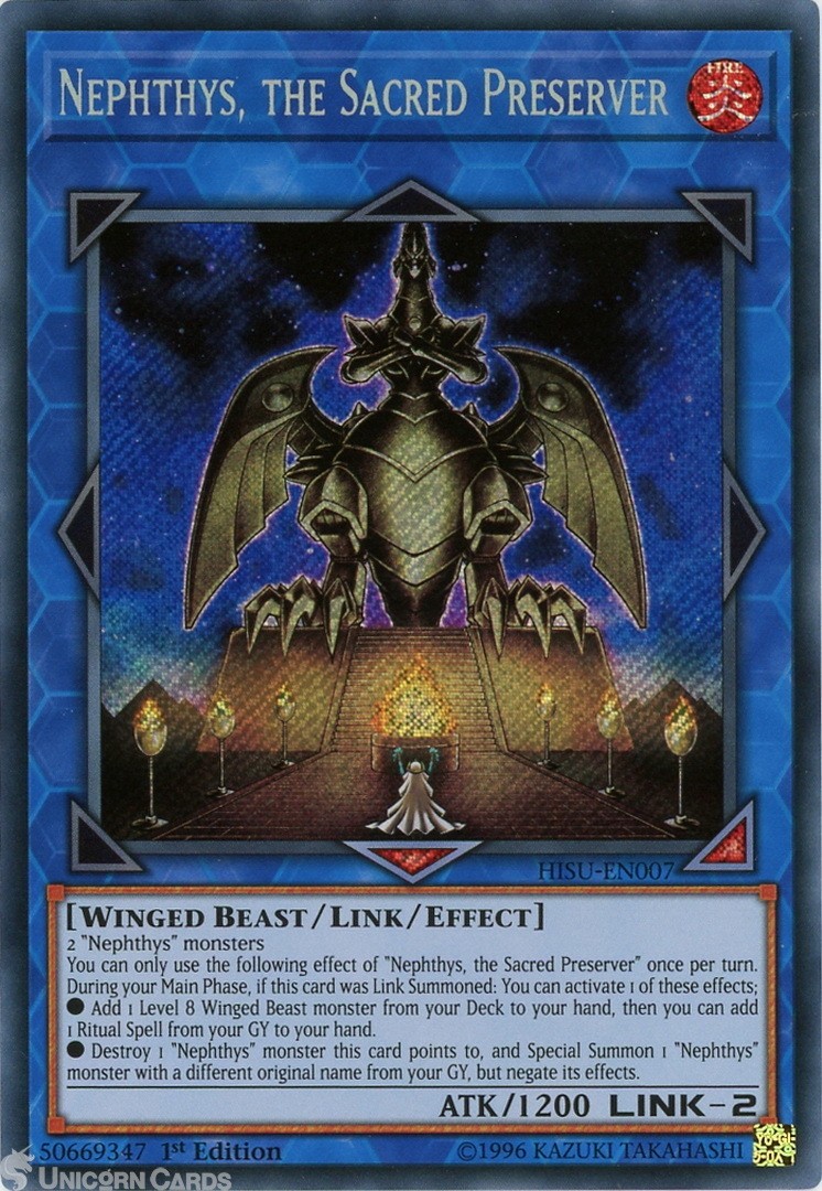 HISU-EN007 Nephthys, the Sacred Preserver Secret Rare 1st Edition Mint YuGiOh Ca