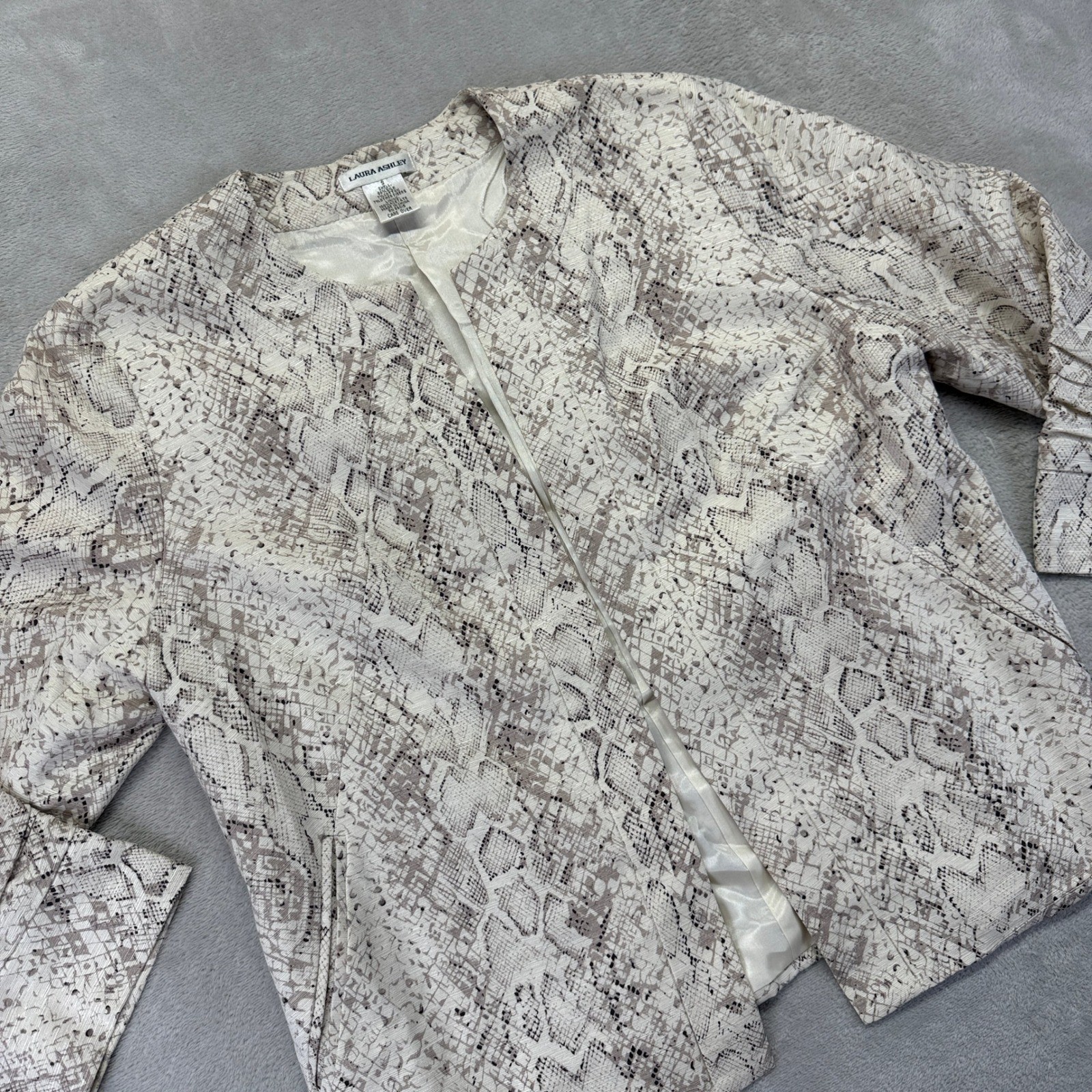 Laura Ashley Jacket Womens Small Python Silk Beig… - image 1