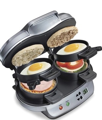 NEW/UNOPENED Hamilton Beach Dual Breakfast Sandwich Maker with Timer Silver