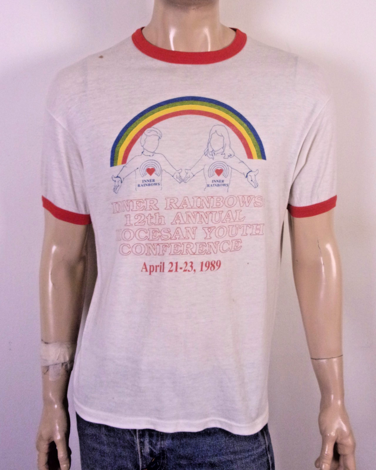 vintage 80s Inner Rainbows 1989 Ringer T-Shirt USA single stitch soft thin XL