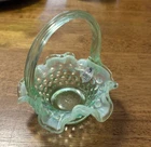 Vintage Fenton Emerald Green Opalescent Hobnail Basket