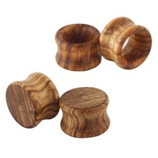 Pair Vintage Brown Natural Wood Double Flared Ear Tunnels Expander Plugs Stre...