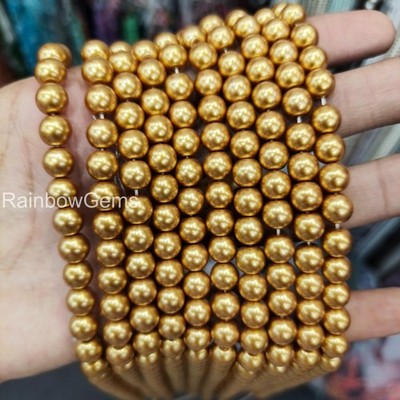Golden Shell Pearl 8mm Round Necklace, Elegant Gold Pearl Jewelry, Golden Jewelr